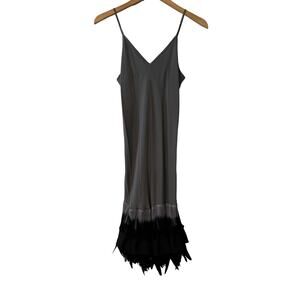 Custom Gatsby Roaring 20s Flapper Dress Silky Gray Fringe & Feather Trim
